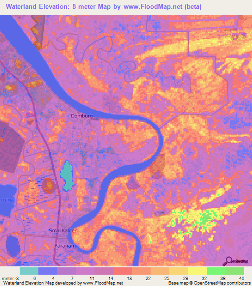 Waterland,Suriname Elevation Map