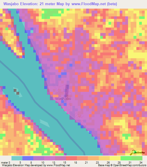 Wasjabo,Suriname Elevation Map