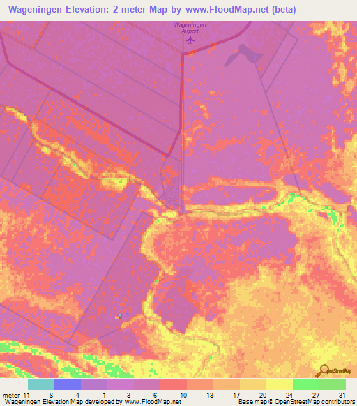 Wageningen,Suriname Elevation Map