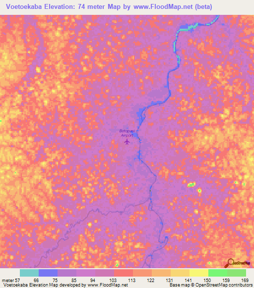 Voetoekaba,Suriname Elevation Map