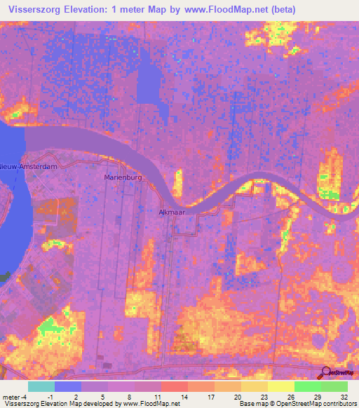 Visserszorg,Suriname Elevation Map