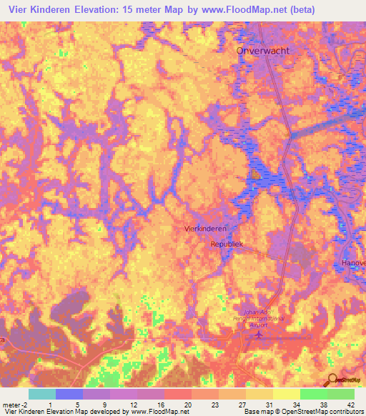 Vier Kinderen,Suriname Elevation Map