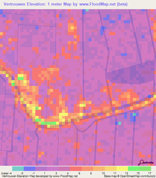 Vertrouwen,Suriname Elevation Map