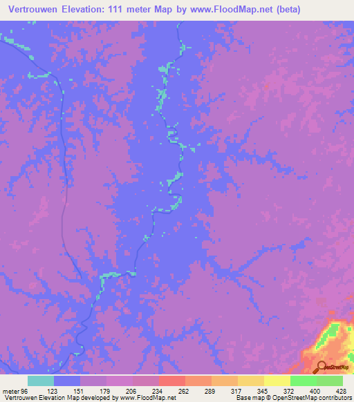 Vertrouwen,Suriname Elevation Map