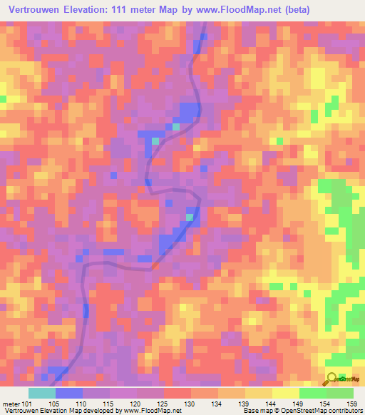 Vertrouwen,Suriname Elevation Map