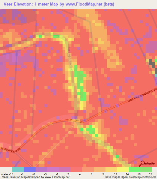 Veer,Suriname Elevation Map