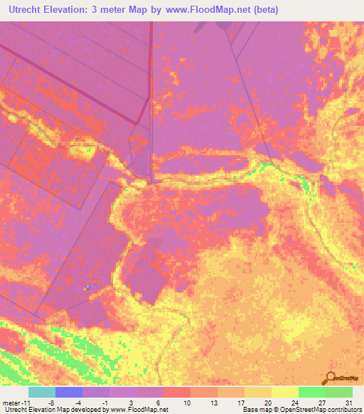 Utrecht,Suriname Elevation Map