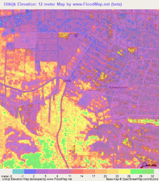 Uitkijk,Suriname Elevation Map