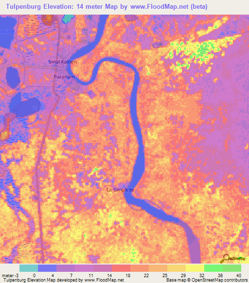 Tulpenburg,Suriname Elevation Map