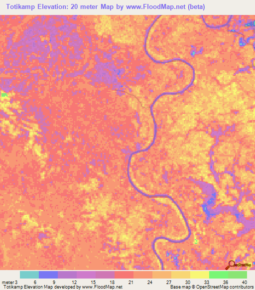 Totikamp,Suriname Elevation Map