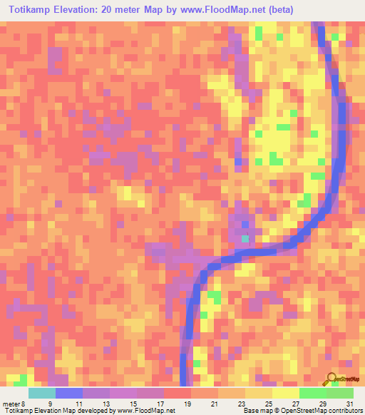 Totikamp,Suriname Elevation Map