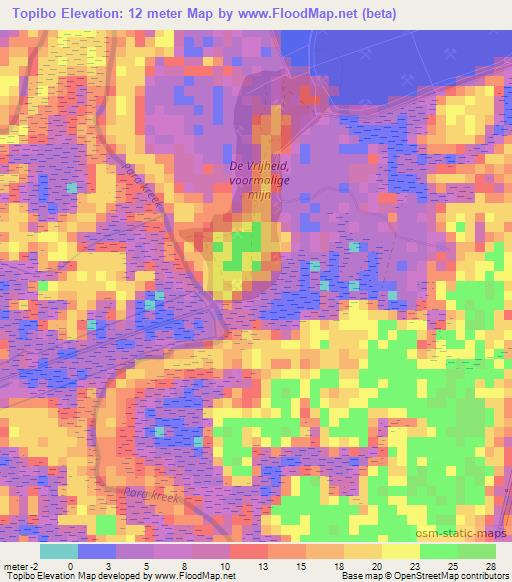 Topibo,Suriname Elevation Map