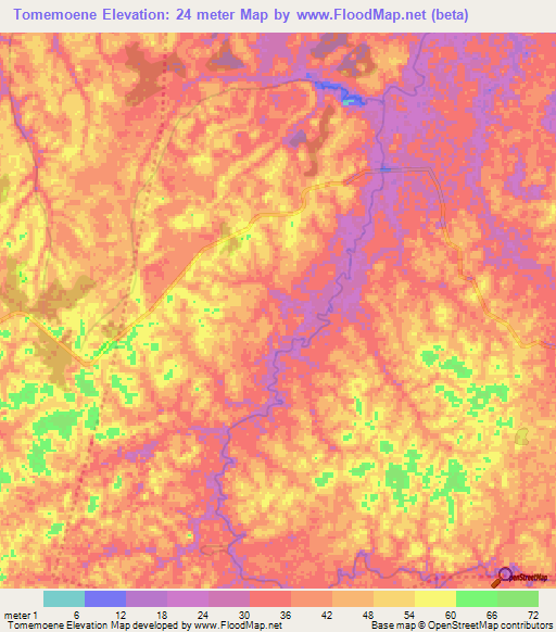 Tomemoene,Suriname Elevation Map