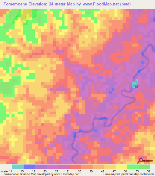 Tomemoene,Suriname Elevation Map