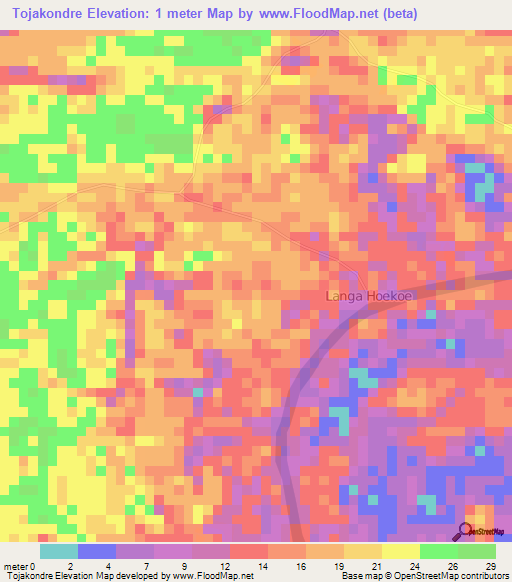 Tojakondre,Suriname Elevation Map