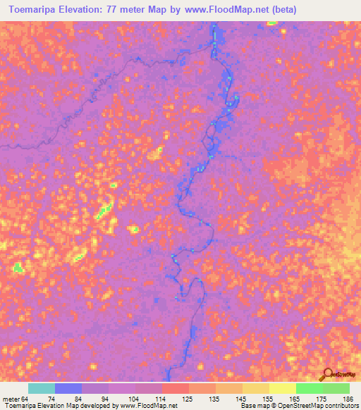 Toemaripa,Suriname Elevation Map