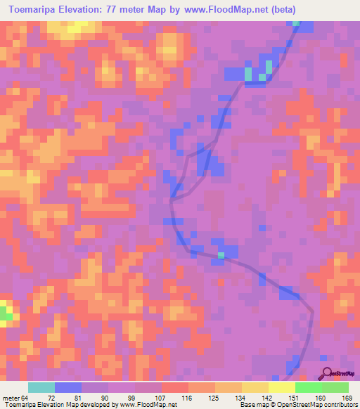 Toemaripa,Suriname Elevation Map