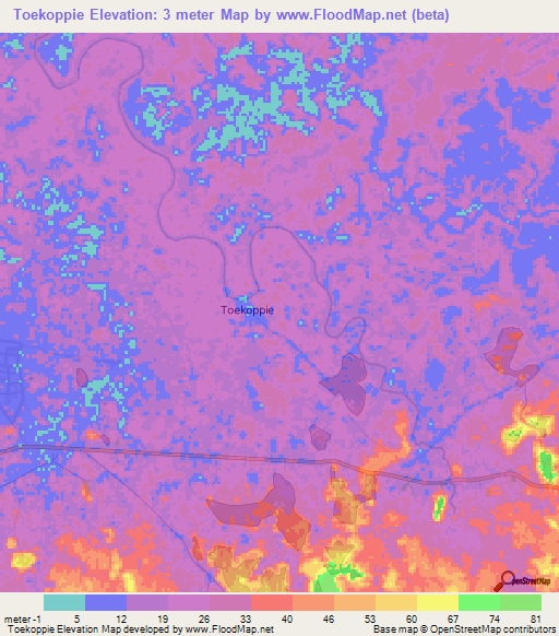 Toekoppie,Suriname Elevation Map