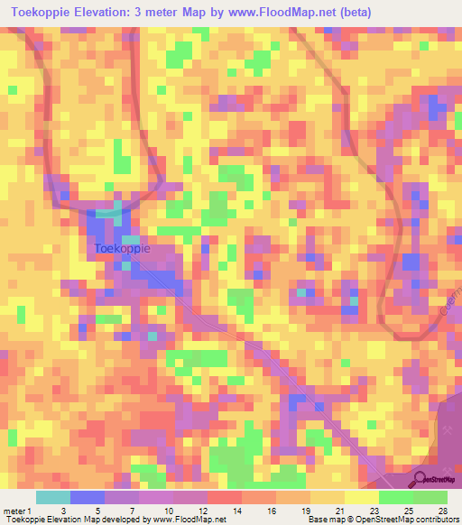 Toekoppie,Suriname Elevation Map