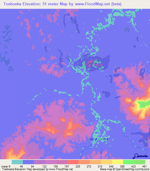 Toeboeka,Suriname Elevation Map