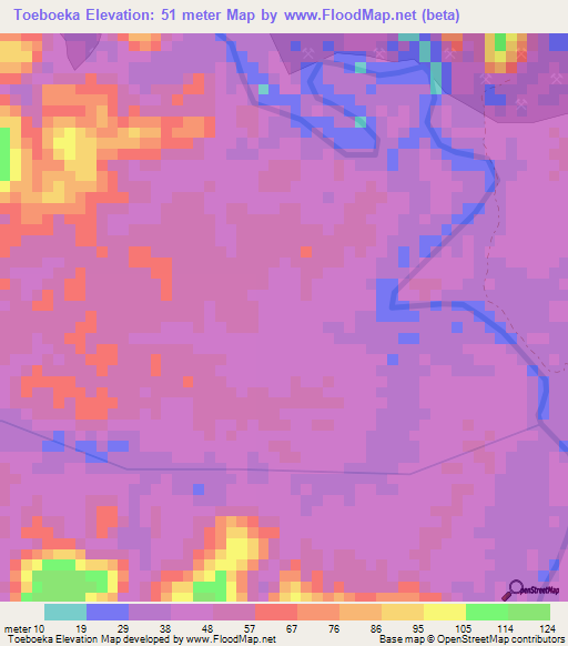 Toeboeka,Suriname Elevation Map