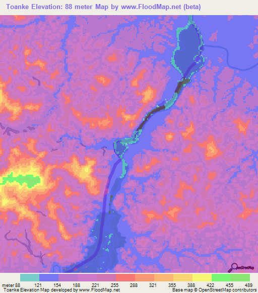 Toanke,Suriname Elevation Map