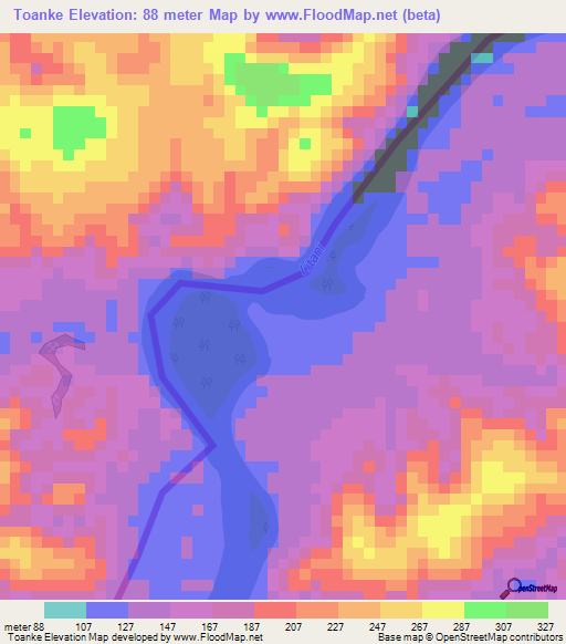 Toanke,Suriname Elevation Map