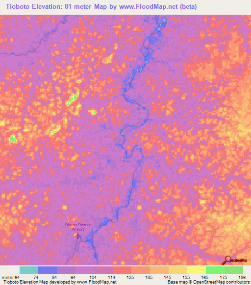 Tioboto,Suriname Elevation Map