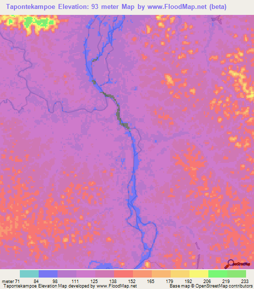 Tapontekampoe,Suriname Elevation Map