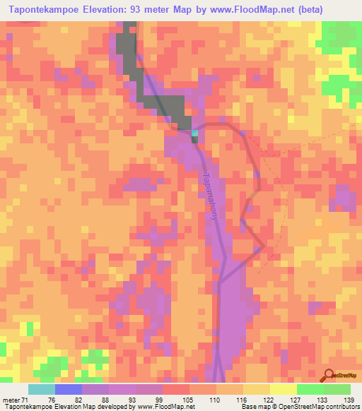 Tapontekampoe,Suriname Elevation Map