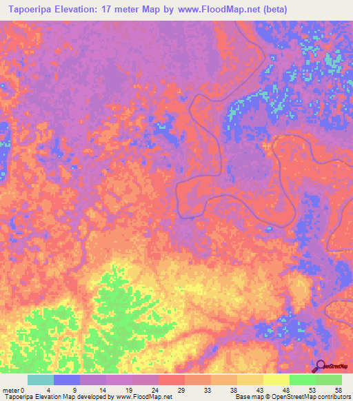 Tapoeripa,Suriname Elevation Map