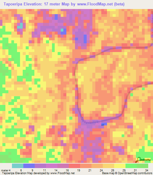 Tapoeripa,Suriname Elevation Map