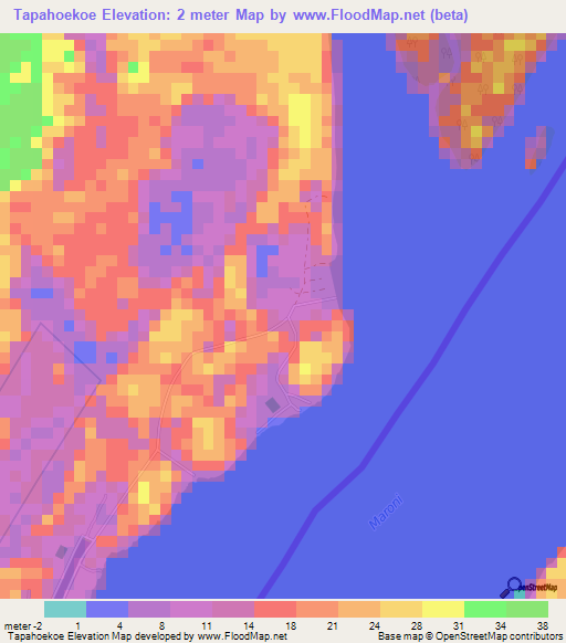 Tapahoekoe,Suriname Elevation Map