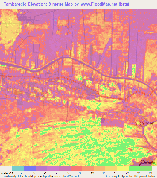 Tambaredjo,Suriname Elevation Map