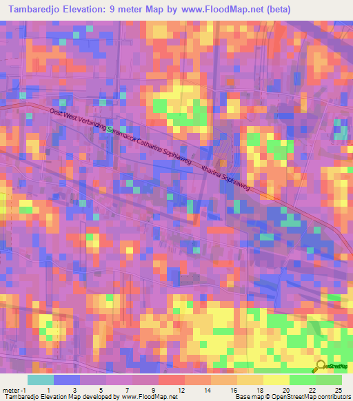 Tambaredjo,Suriname Elevation Map