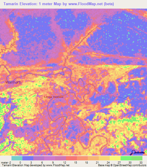 Tamarin,Suriname Elevation Map