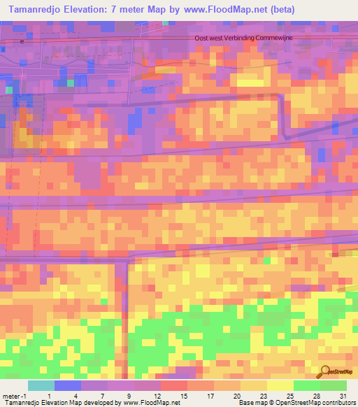 Tamanredjo,Suriname Elevation Map