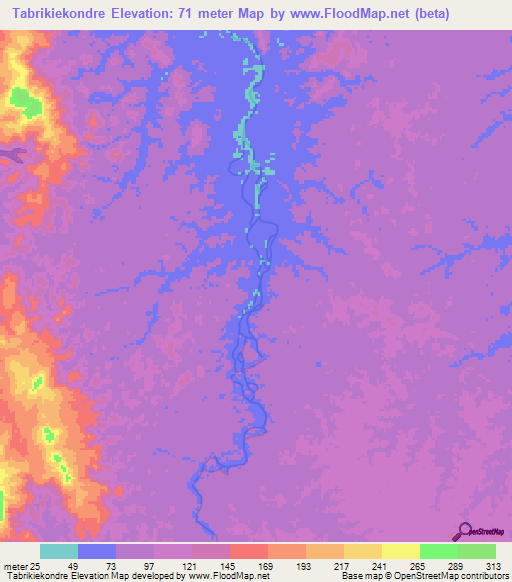 Tabrikiekondre,Suriname Elevation Map