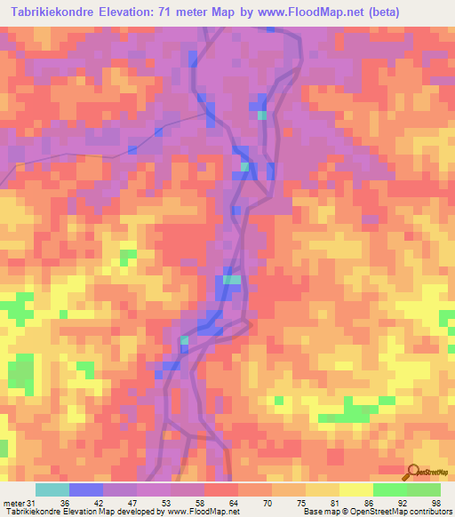 Tabrikiekondre,Suriname Elevation Map