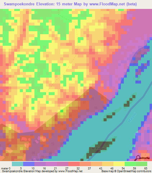 Swampoekondre,Suriname Elevation Map