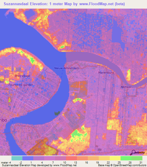 Suzannasdaal,Suriname Elevation Map