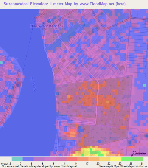 Suzannasdaal,Suriname Elevation Map