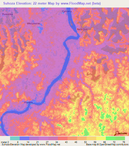 Suhoza,Suriname Elevation Map