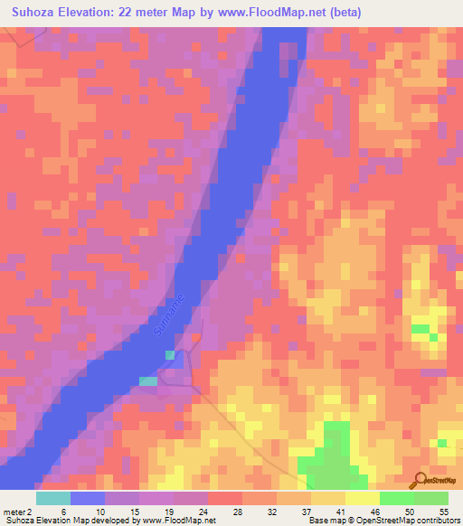 Suhoza,Suriname Elevation Map