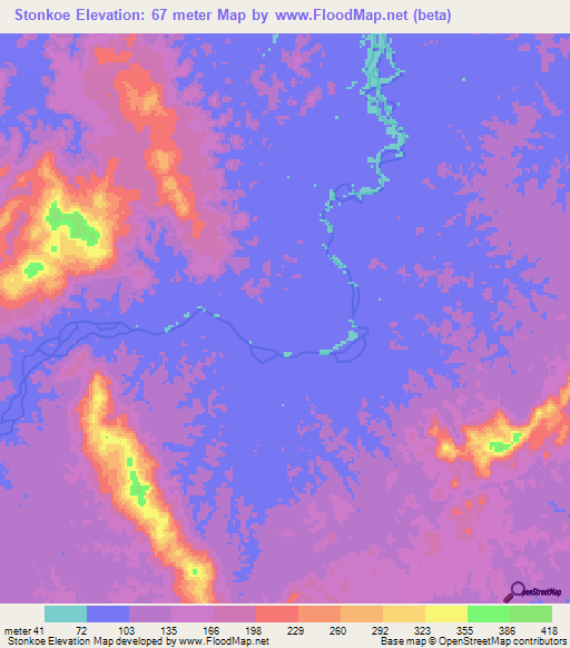 Stonkoe,Suriname Elevation Map