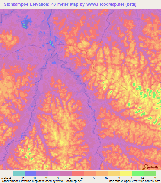 Stonkampoe,Suriname Elevation Map