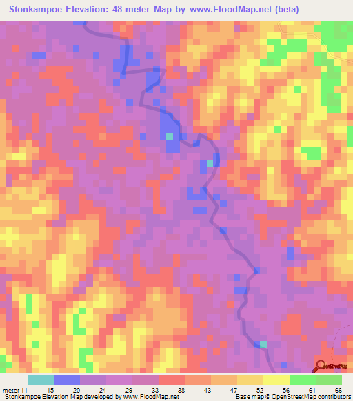 Stonkampoe,Suriname Elevation Map