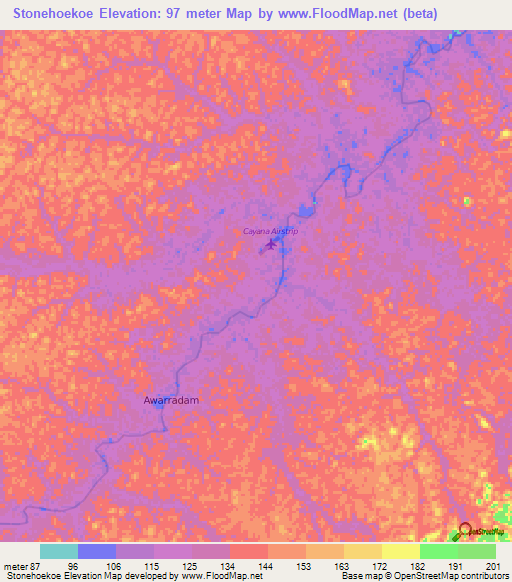 Stonehoekoe,Suriname Elevation Map