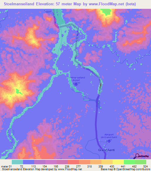 Stoelmanseiland,Suriname Elevation Map