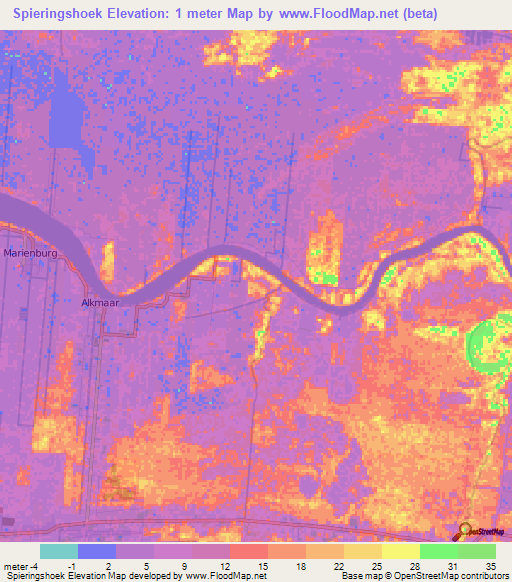 Spieringshoek,Suriname Elevation Map